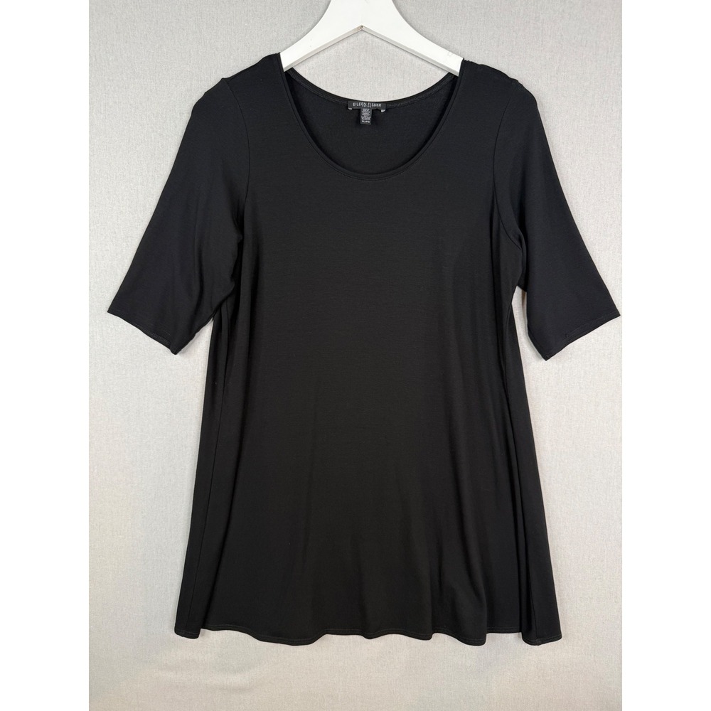 Eileen Fisher Tunic Top Womens PL Black A-Line‎ Scoop Neck Elbow Sleeve Jersey